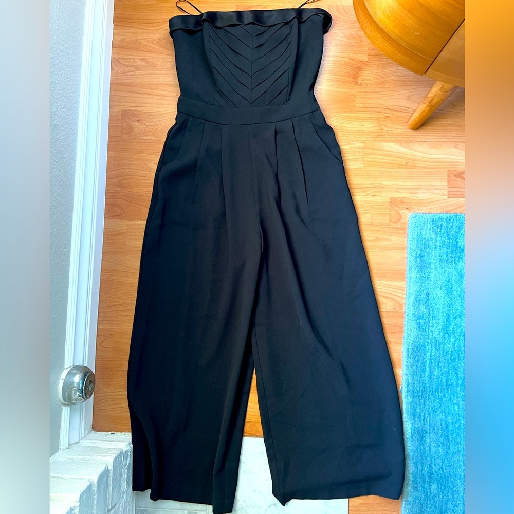 Anthropologie black strapless jumpsuit